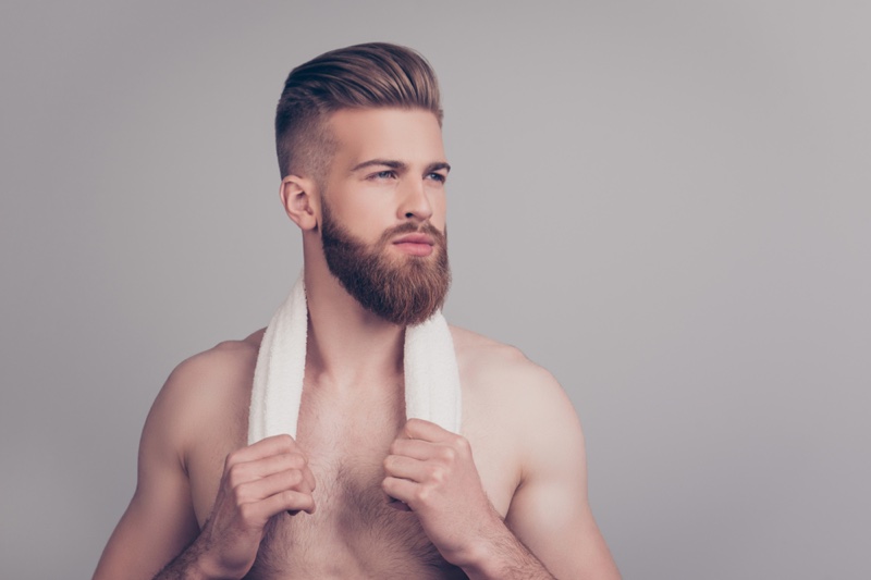 Male Model Groomed Shirtless Beard Hairstyle