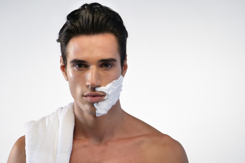 Male Model Half Shaving Cream Face Towel