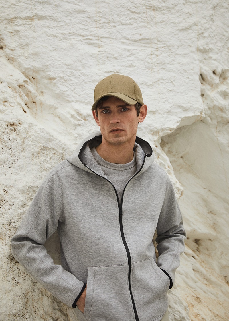 Front and center, Arthur Gosse models a zippered hoodie from Mango's Leisure collection.