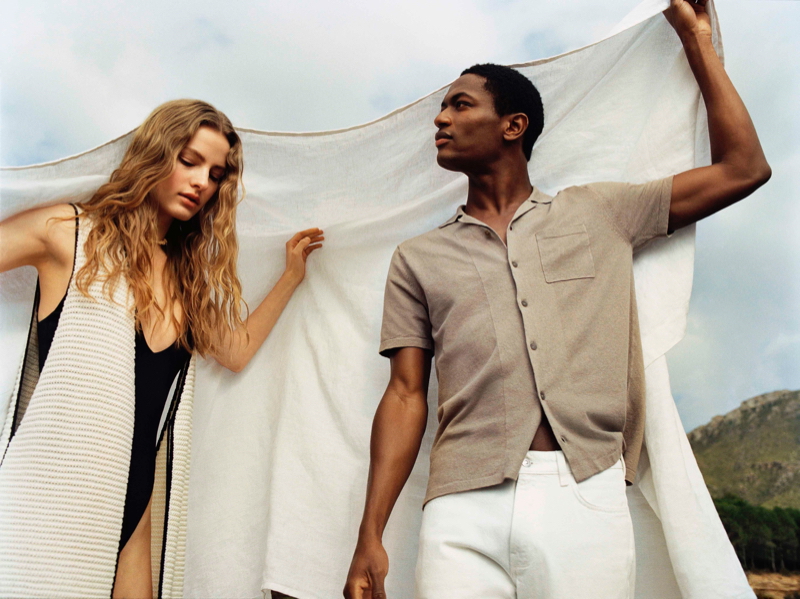 Felice Noordhoff and Hamid Onifade model Mango's Committed collection.