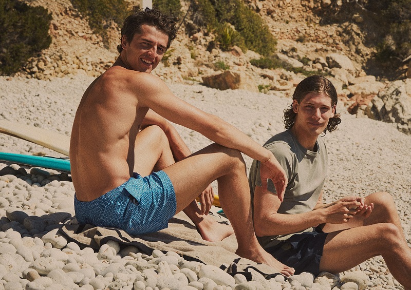 Enjoying a day at the beach, Alberto Perazzolo and Umberto Villahermosa model Massimo Dutti's Join Life swimwear collection.