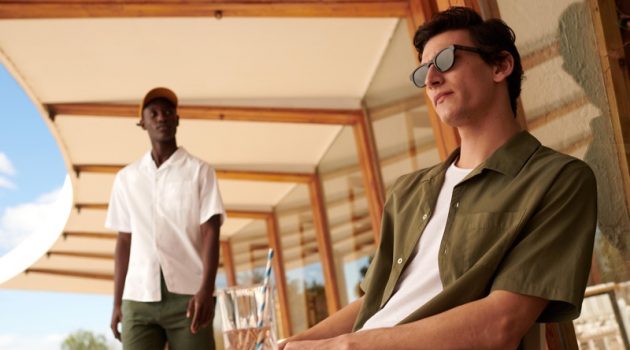 Octobre Channels Sunny California Vibes with Motel Paradise Collection Models Charles Oduro and Thibaud Charon don Cuban-collared short-sleeve shirts from Octobre's new Motel Paradise collection.