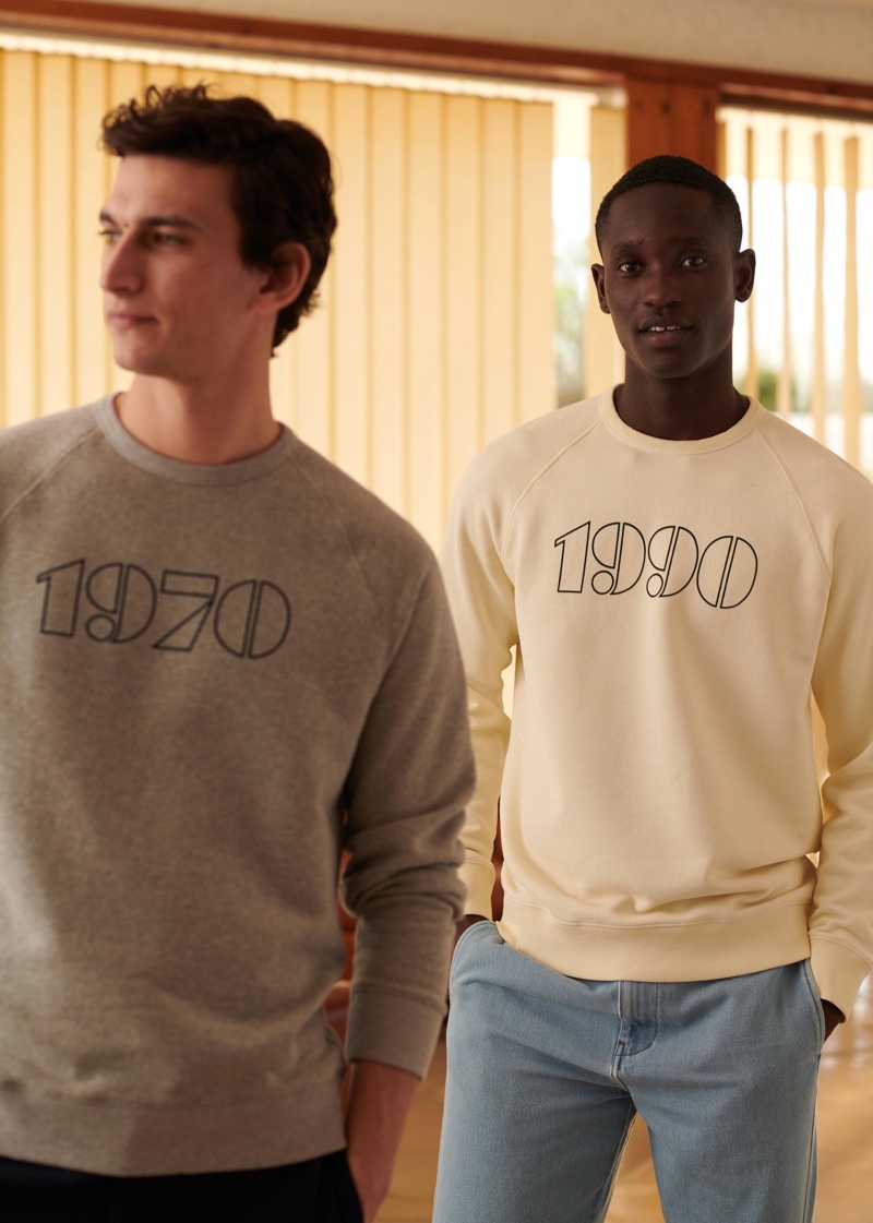 Embracing casual style, Thibaud Charon and Charles Oduro wears Octobre sweatshirts from the brand's new Motel Paradise collection.