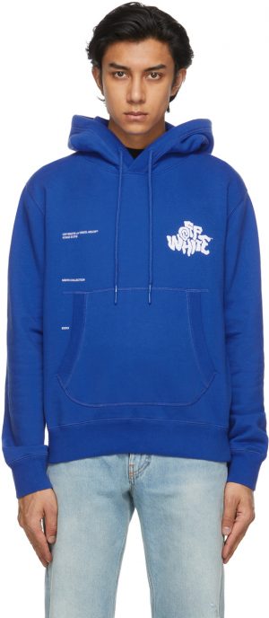 Off-White Blue Blur Logo Slim Flatlock Hoodie Off-White Blue Blur Logo Slim Flatlock Hoodie