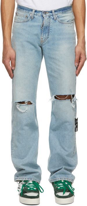 Off-White Blue Diag Relaxed Broken Jeans Off-White Blue Diag Relaxed Broken Jeans