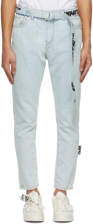 Off-White Blue Slim Fit Belted Jeans Off-White Blue Slim Fit Belted Jeans