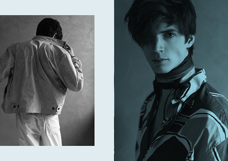 Clad in Hermès menswear, Ollie Greb poses for the lens of photographer Dennis Weber.