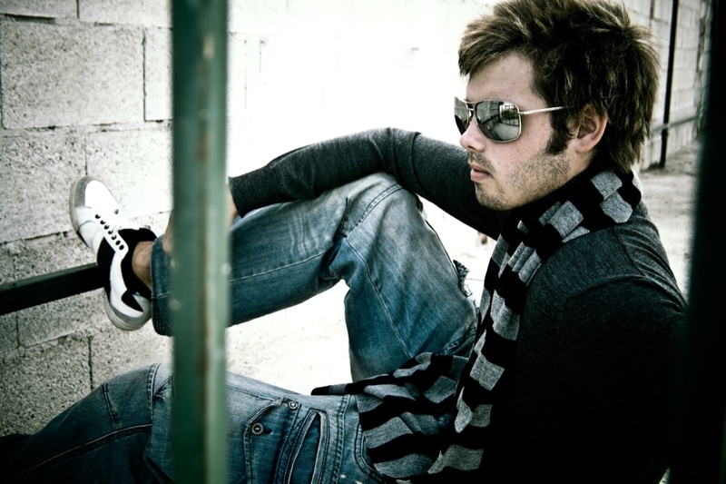 Sunglasses Man Striped Scarf Grunge Look Sunglasses Man Striped Scarf Grunge Look