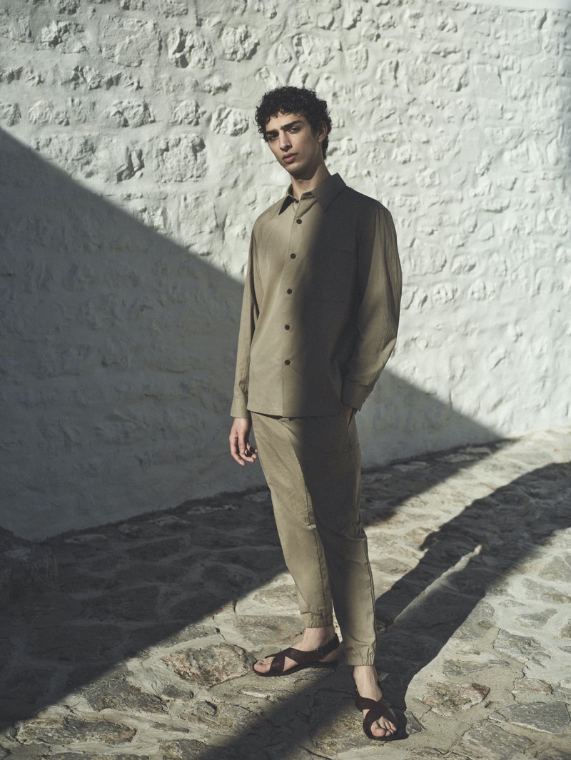 Front and center, Qaher Harhash appears in Theory's spring-summer 2021 campaign.