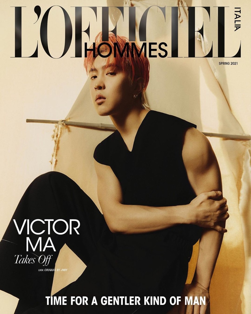 Victor Ma covers the spring 2021 edition of L'Officiel Hommes Italia.