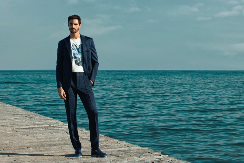 Alfonso Anton Cornelis photographs Juan Betancourt in a sharp suit for ZILLI's spring-summer 2021 campaign.