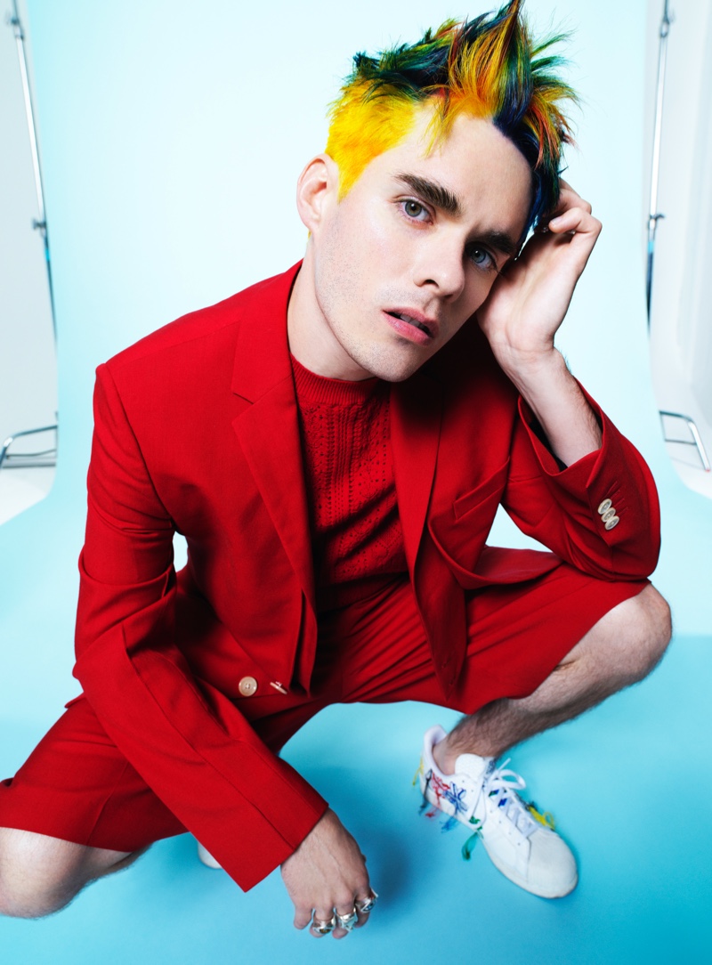 Making a statement in red, Awsten Knight wears Fendi with his own accessories for VMAN.