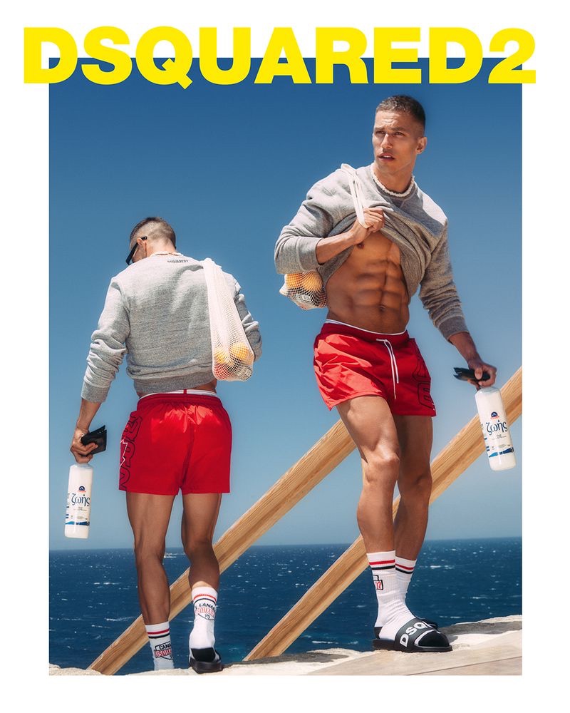 Christos Katsavochristos stars in Dsquared2's 2021 beachwear campaign.