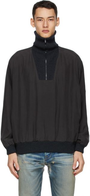 Fear of God Ermenegildo Zegna Black High Zip Anorak Jacket Fear of God Ermenegildo Zegna Black High Zip Anorak Jacket