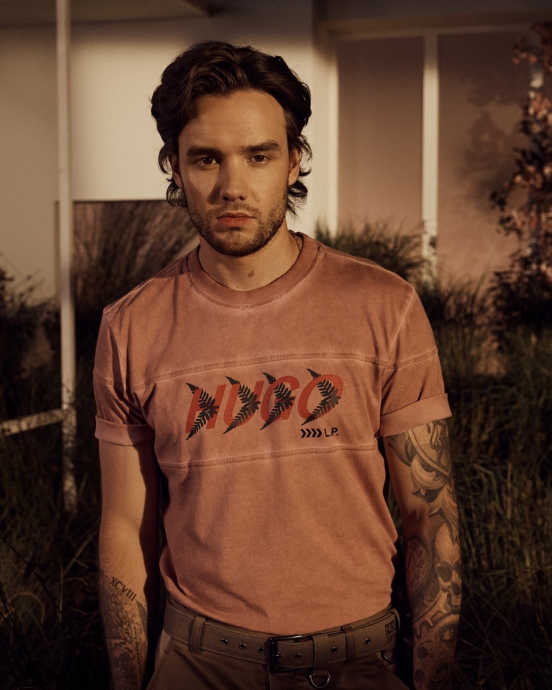 Pictured in a forest-inspired HUGO t-shirt, Liam Payne fronts the spring-summer 2021 campaign for his capsule collection.