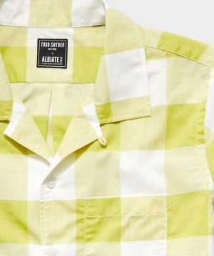 Italian Camp Collar Short Sleeve Shirt in Vintage Yellow Plaid Italian Camp Collar Short Sleeve Shirt in Vintage Yellow Plaid
