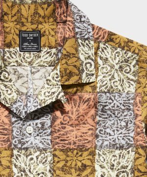 Japanese Rayon Camp Collar Short Sleeve Shirt in Block Print Japanese Rayon Camp Collar Short Sleeve Shirt in Block Print