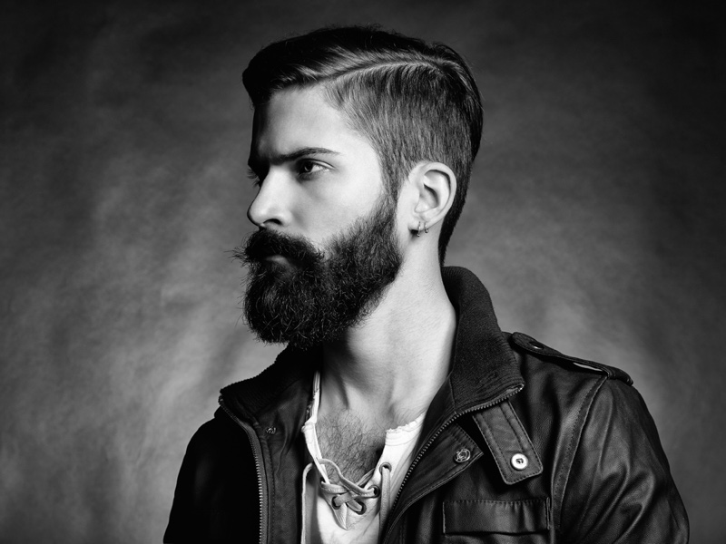 Male Model Beard Side Profile Sleek Hairstyle Black White Photo Male Model Beard Side Profile Sleek Hairstyle Black White Photo