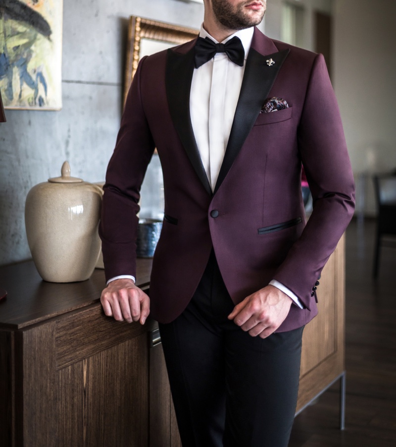 Man Tuxedo Purple Suit Jacket Groom