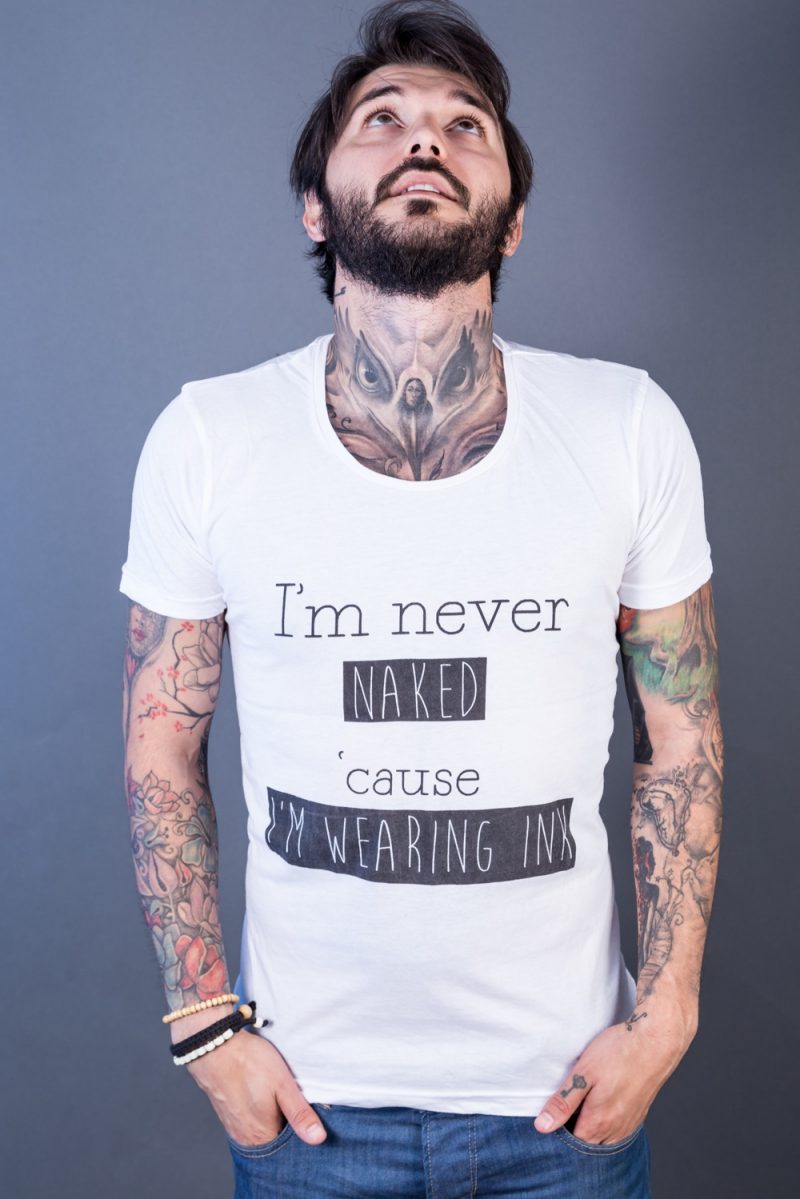 Man with Tattoos in Custom T-Shirt