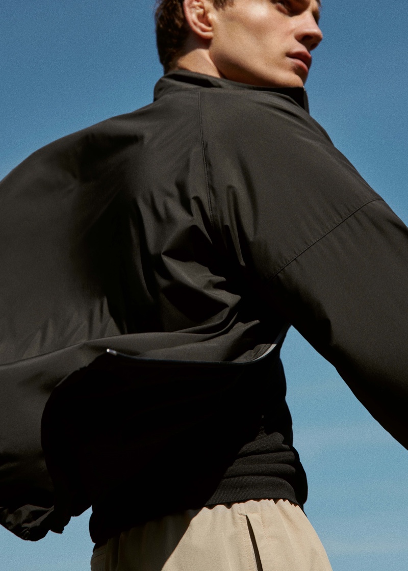 Model Julian Schneyder wears a water-repellent jacket from Mango Man's Active collection.