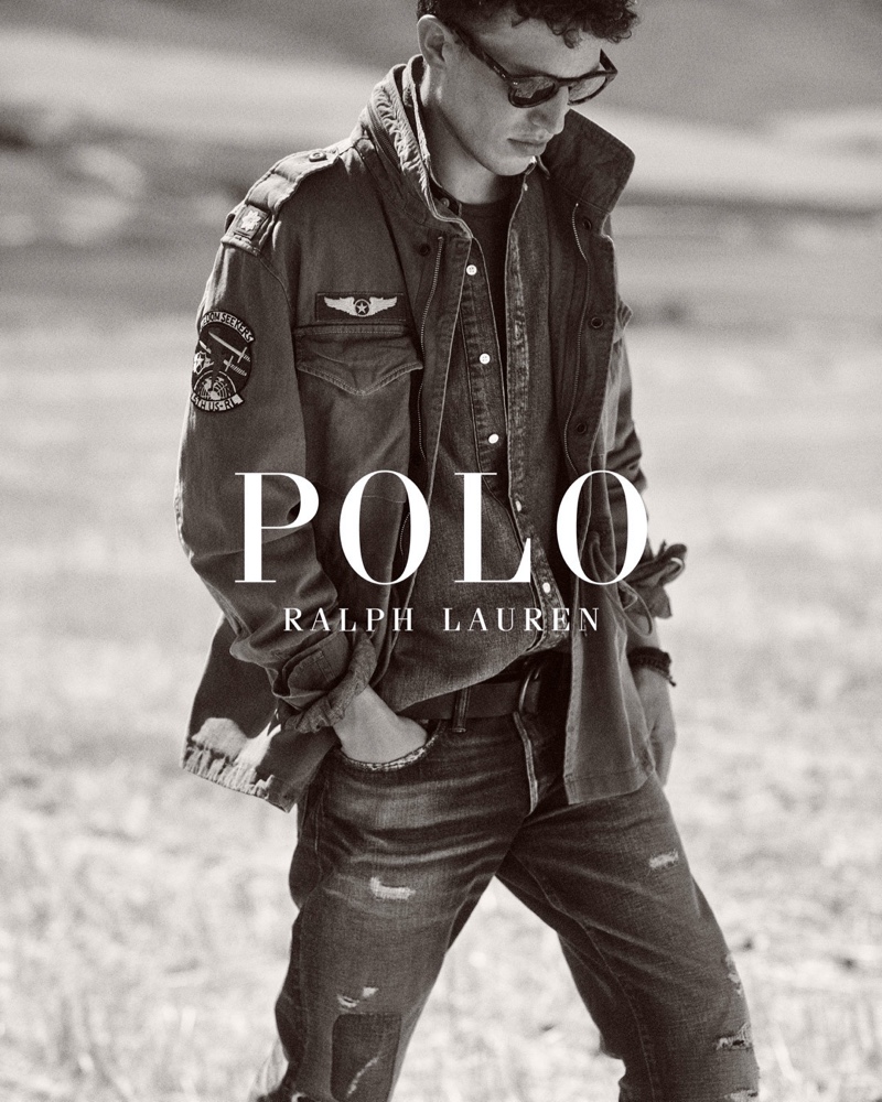 Appearing in a black and white image, Victor Sion stars in POLO Ralph Lauren's Wild Coast collection campaign.