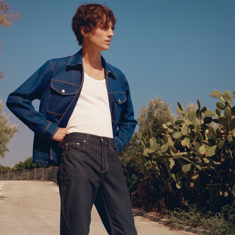 Doubling down on stylish denim, Lucas El Bali appears in Sandro's spring-summer 2021 lookbook.