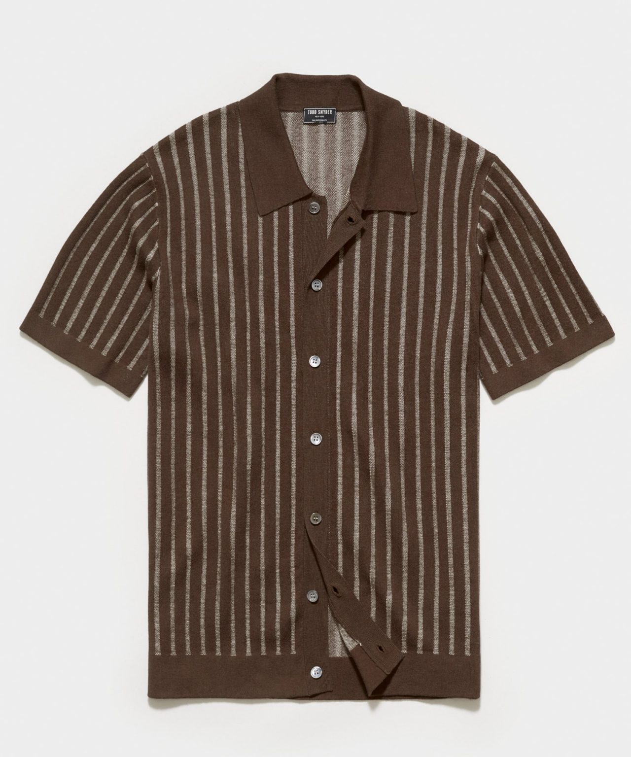 Short Sleeve Vertical Stripe Full Placket Sweater Polo in Brown | The ...
