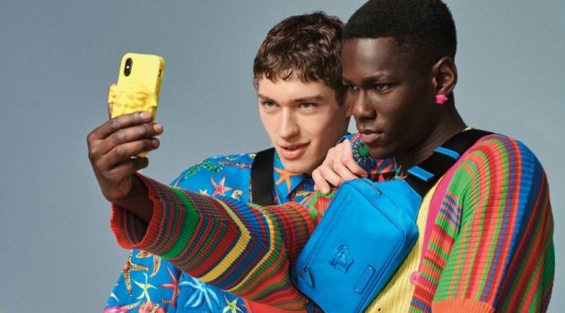 Valentin Humbroich & Cheikh Dia Make a Statement in Versace Accessories Campaign Posing for a selfie, Valentin Humbroich and Cheikh Dia front Versace's spring-summer 2021 men's accessories campaign.