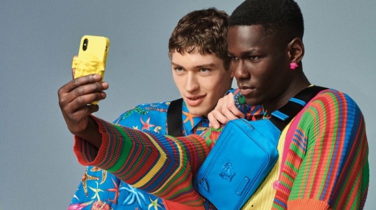 Posing for a selfie, Valentin Humbroich and Cheikh Dia front Versace's spring-summer 2021 men's accessories campaign.