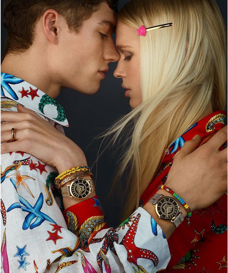 Valentin Humbroich and Fien Kloos couple up for Versace's spring-summer 2021 watches campaign.