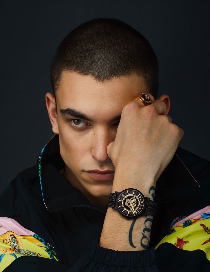Simone Bricchi stars in Versace's spring-summer 2021 watches campaign.