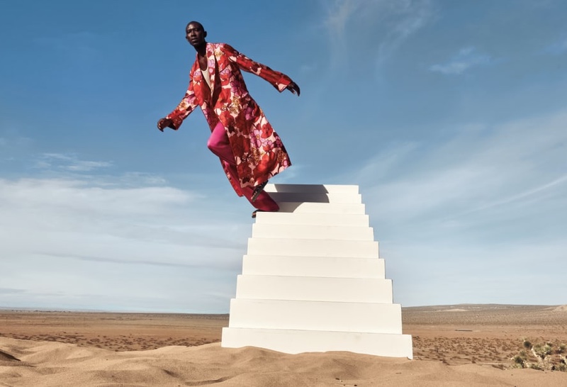 A sleek vision, Armando Cabral wears a floral print robe with pink satin pants from Tom Ford. » Armando Cabral Dons the Designer Collections for Neiman Marcus A sleek vision, Armando Cabral wears a floral print robe with pink satin pants from Tom Ford.