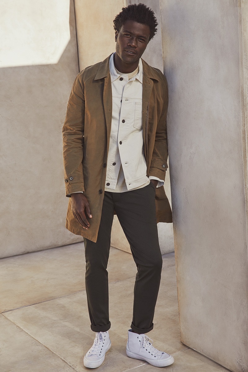 Transitional layers arrive in the form of Banana Republic's sleek essentials modeled by Remi Chester.