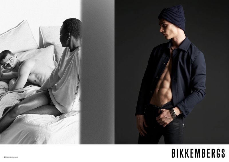Models Aron Cavoj and Marie Kone front Bikkembergs' fall-winter 2021 campaign.