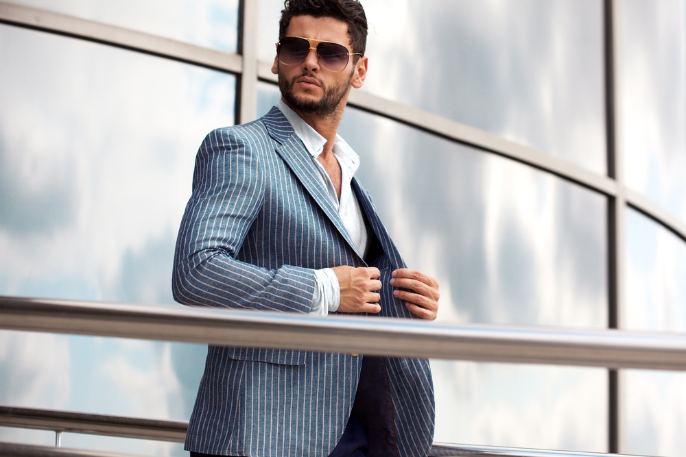 Blue Pinstriped Jacket Style Male Model Dapper Blue Pinstriped Jacket Style Male Model Dapper