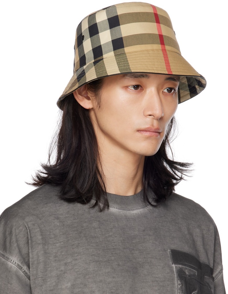 Burberry Beige Exaggerated Check Bucket Hat SSENSE