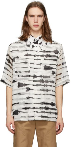 Burberry Black & White Silk Overlay Watercolor Shirt Burberry Black & White Silk Overlay Watercolor Shirt