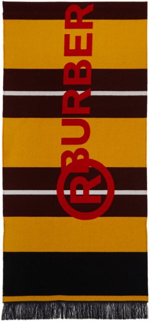 Burberry Burgundy & Yellow Striped Jacquard Scarf Burberry Burgundy & Yellow Striped Jacquard Scarf
