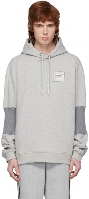 Burberry Grey Panelled-Sleeve Hoodie Burberry Grey Panelled-Sleeve Hoodie