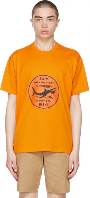 Burberry Orange Oversized Shark Graphic T-Shirt Burberry Orange Oversized Shark Graphic T-Shirt