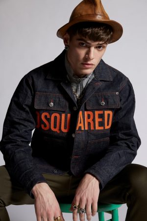 DSQUARED2 Men Denim outerwear Dark blue Size L 100% Cotton DSQUARED2 Men Denim outerwear Dark blue Size L 100% Cotton