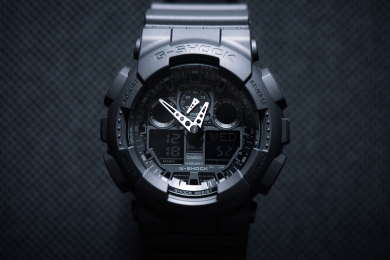 G-Shock GA-100-1A1 Black Watch Closeup