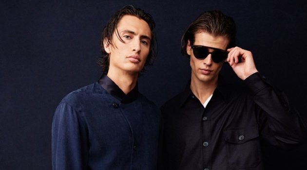 James Turlington, Aleksandar Rusic + More Backstage at Giorgio Armani James Turlington and Bastien De Bels pose behind the scenes at Giorgio Armani's spring-summer 2022 show.