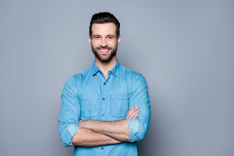 Happy Man Denim Button Up Work Shirt