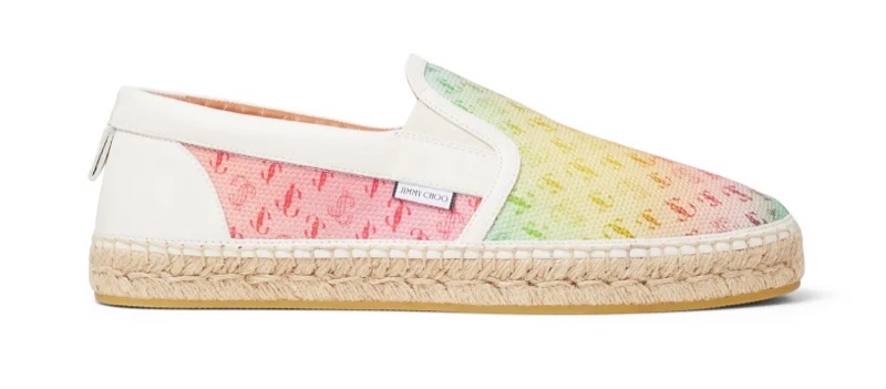 Jimmy Choo Vlad Sunset Mix JC Logo Degrade Canvas and Latte Leather Espadrilles