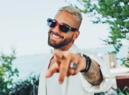 Quay's multicolored statement is front and center as Maluma dons the brand's popular Yada Yada sunglasses.
