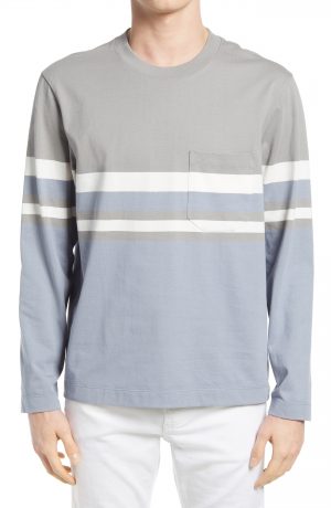 Men's Club Monaco Colorblock Long Sleeve Pocket T-Shirt, Size Small - Blue Men's Club Monaco Colorblock Long Sleeve Pocket T-Shirt, Size Small - Blue