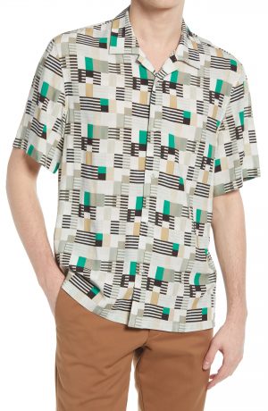 Men's Club Monaco Print Short Sleeve Camp Shirt, Size Small - Green Men's Club Monaco Print Short Sleeve Camp Shirt, Size Small - Green
