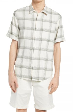 Men's Club Monaco Roll Cuff Short Sleeve Linen Blend Button-Up Shirt, Size Small - White Men's Club Monaco Roll Cuff Short Sleeve Linen Blend Button-Up Shirt, Size Small - White